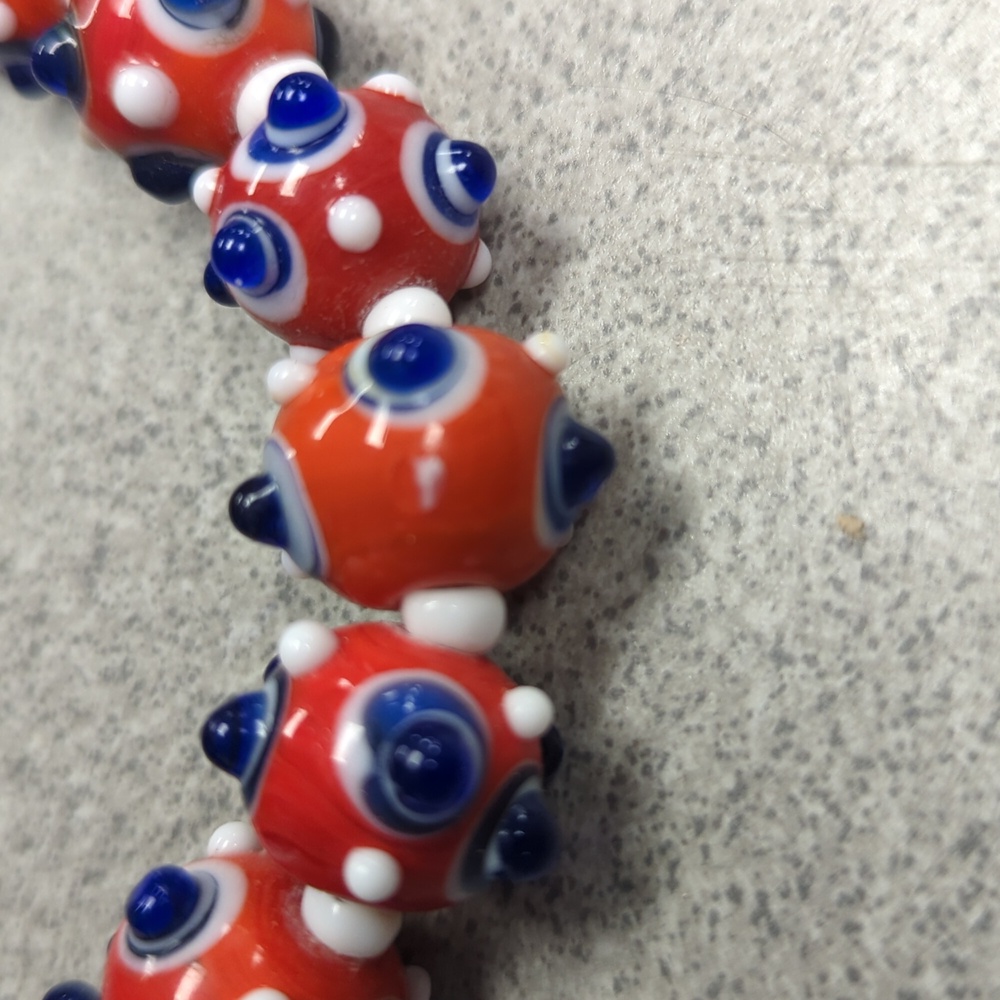 Lampwork Glass Bumpy Bead Necklace Red White Blue - Picture 6 of 7